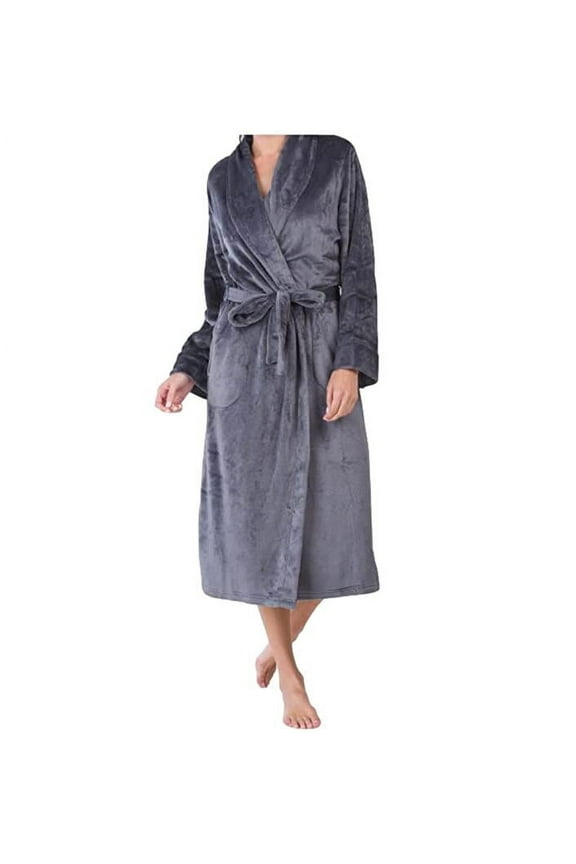 Robe Long Fuzzy Soft Fleece w/Pockets Storm Gray Women Size XL