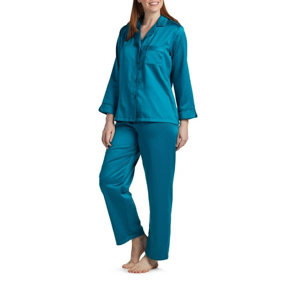 Miss Elaine Pajama Set - Women's Satin PJ Set, Elastic Waist and Button Up Top, Sleepwear and Loungewear for Women (Large, Lilac)