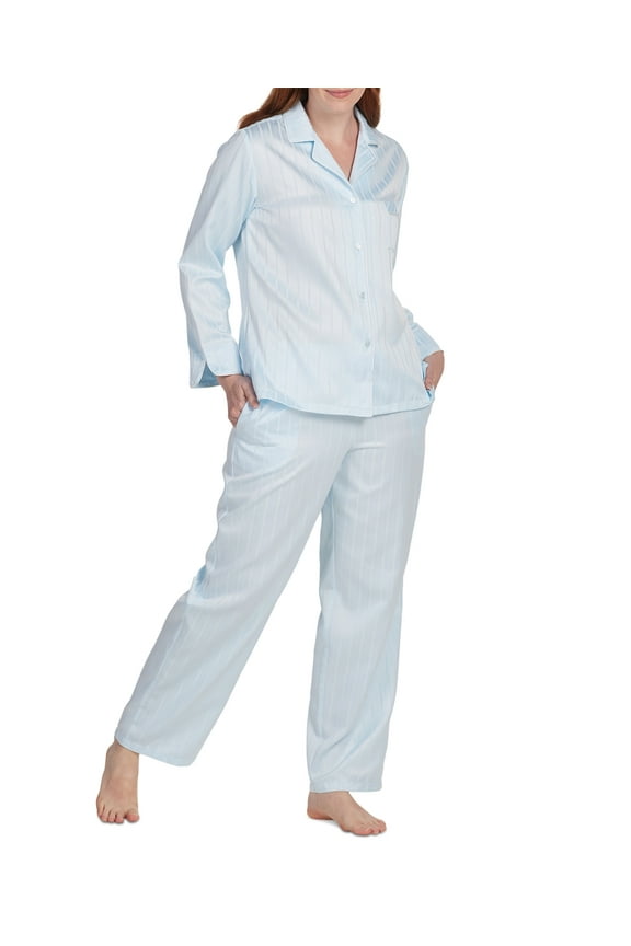 Women’s 2-Pc. Striped Notched-Collar Pajamas Set, Turquoise, X-Large