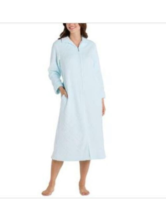 Women's Blue Long Zip-Front Fleece Robe M