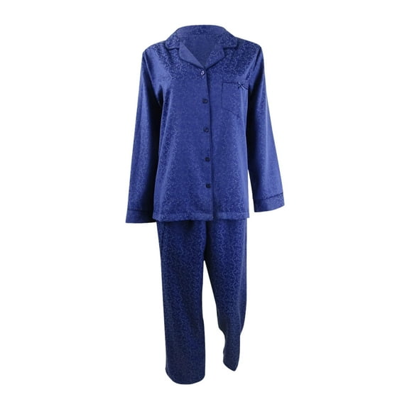 Miss Elaine Women's Jacquard Brushed Back Satin Pajama Set