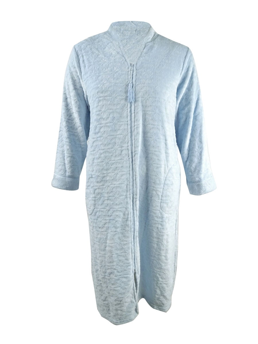 Miss Elaine Women's Jacquard Cuddle Fleece Long Zipper Robe