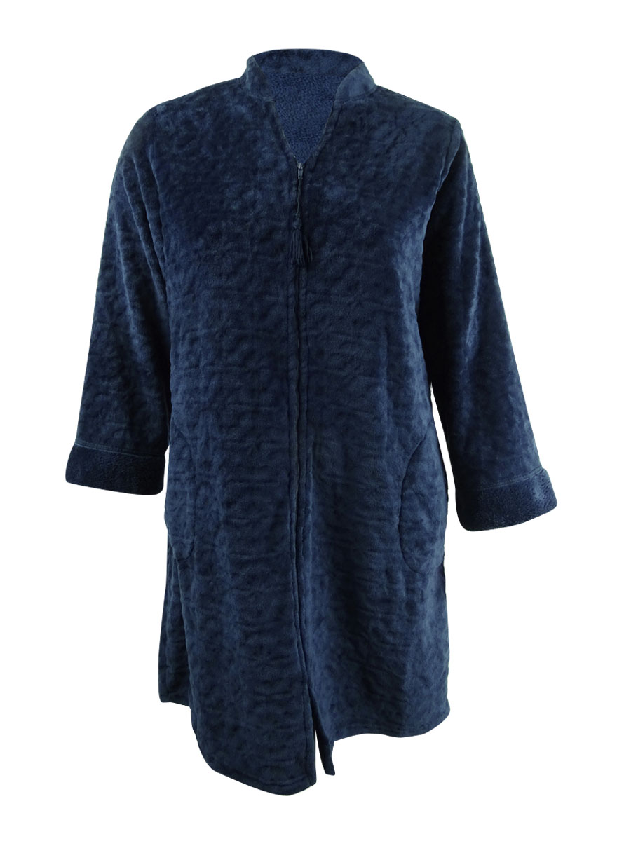 Miss Elaine Women's Jacquard Cuddle Fleece Short Zipper Robe - Walmart.com
