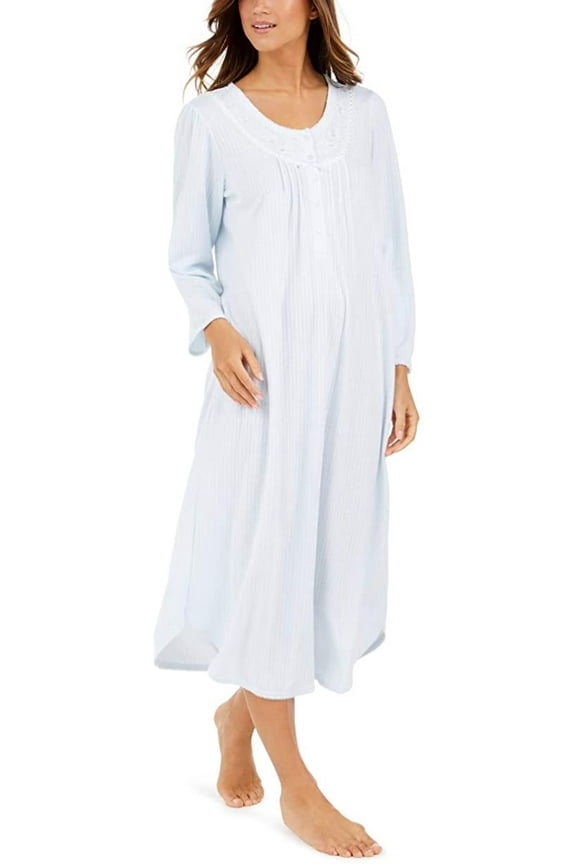 Women's Plus Cuddleknit Long Round Neck Pintucked Nightgown Light Blue 3X