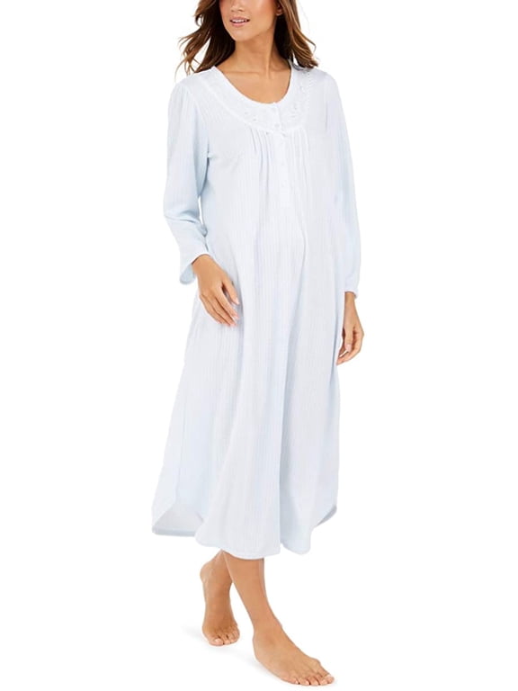 Women's Plus Cuddleknit Long Round Neck Pintucked Nightgown Light Blue 3X