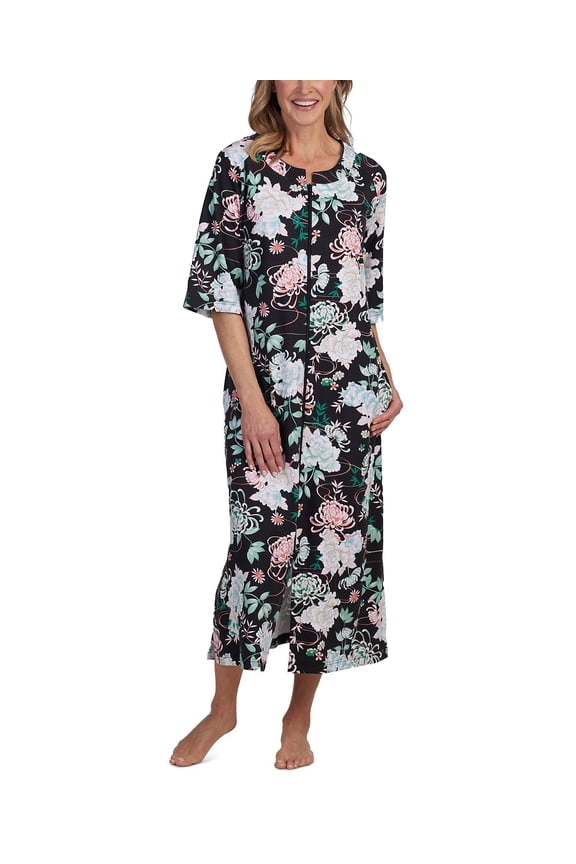 Women's Printed 3/4-Sleeve Zip-Front Robe - Seaside, Size X-Large