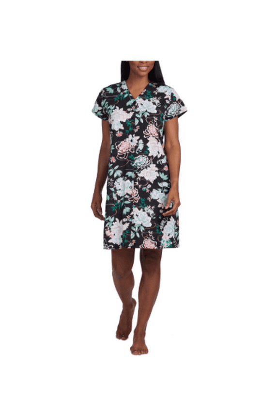 Women's Short-Sleeve Floral Snap Robe - Seaside