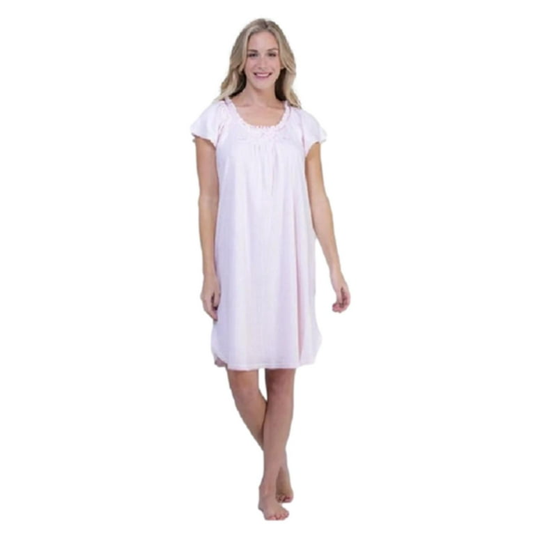 Miss Elaine Women s Short Sleeve Interlock Knit Drop Needle Solid Short Nightgown Size Small Walmart