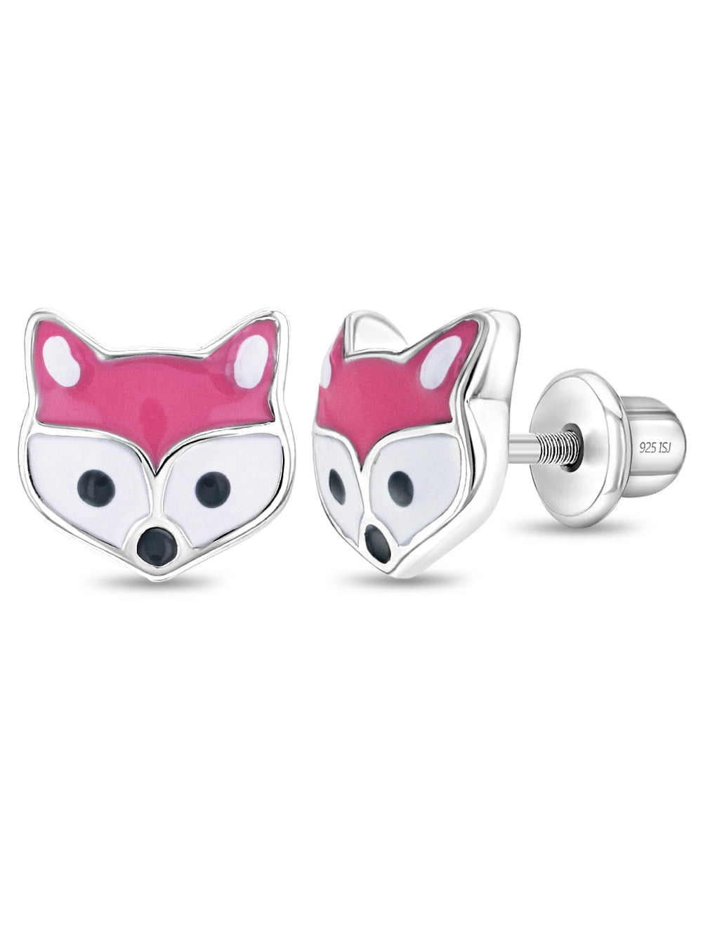 Miss Foxy Kids / Children's / Girls Earrings Screw Back Enamel - Sterling Silver