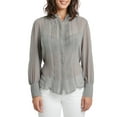 thumbnail image 1 of Miss Halladay Women Grey Chiffon Woven Button Up Blouses Pintucks Barrel Sleeve, 1 of 3