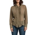 thumbnail image 1 of Miss Halladay Women Olive Chiffon Woven Button Up Blouses Pintucks Barrel Sleeve, 1 of 3