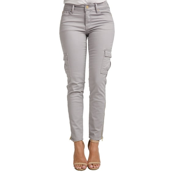 Miss Halladay Women's Stretch Twill Skinny Cargo Jeans Ankle Length Zip Bottom