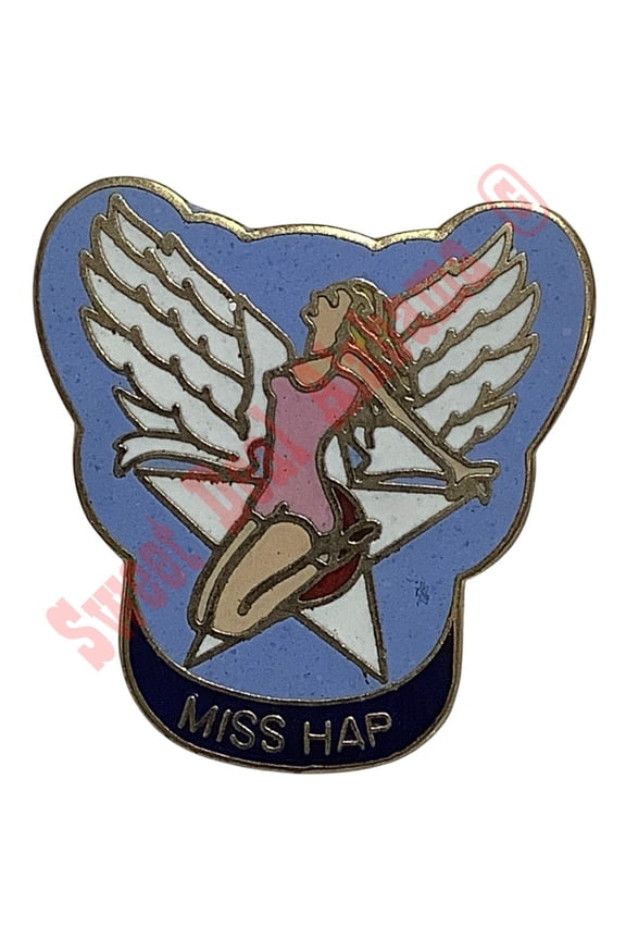 Miss Hap Aviator's Hat Lapel or Tie Pin 1-1/8"H x 1-1/8"W WWII Aviators Nose Art