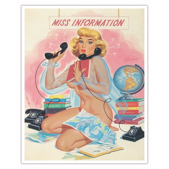 Miss Information - Vintage Pin Up Girl Print by Bill Randall c.1959 - Fine Art Matte Paper Print (Unframed) 16x20in