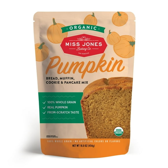 Miss Jones Baking AJH3Organic Pumpkin Bread, Muffin, Cookie & Pancake Mix, Vegan-Friendly, Dairy and Soy-Free, 100% Whole Grain (Pack of 1)