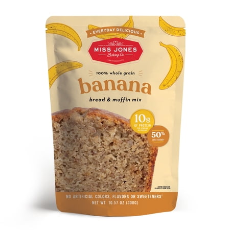 Miss Jones Baking Gluten Free Banana Bread & Muffin Mix - 50% Lower Sugar, Real Banana, Naturally Sweetened Desserts & Treats, 10.57 Ounce (Pack of 1)
