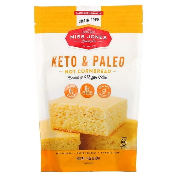 Miss Jones Baking Co, Keto & Paleo, Not Cornbread Bread & Muffin Mix, 7.4 oz Pack of 2
