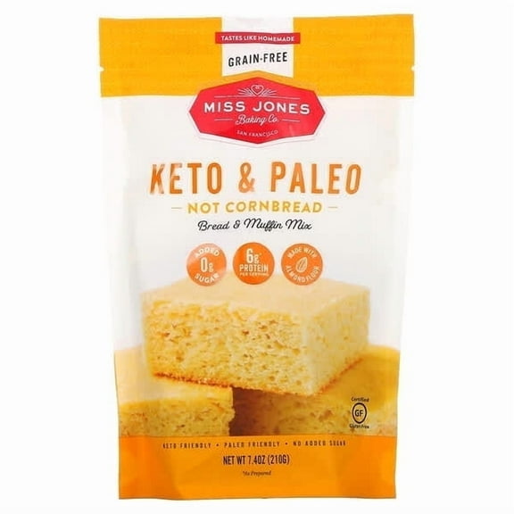 Miss Jones Baking Co, Keto & Paleo, Not Cornbread Bread & Muffin Mix, 7.4 oz Pack of 4