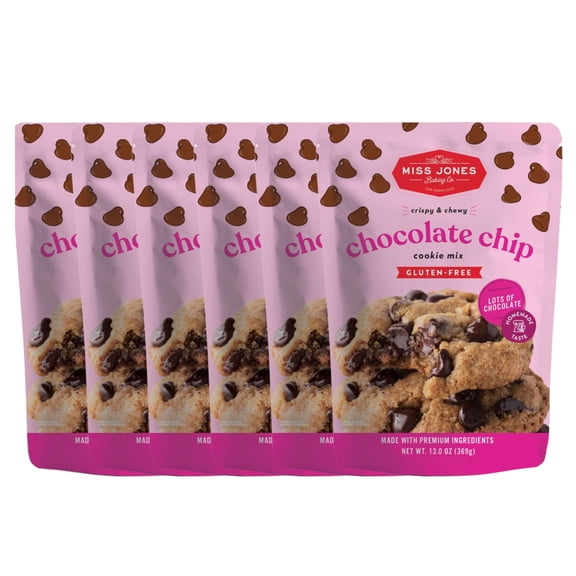 Miss Jones Baking Gluten-Free Chocolate Chip Cookie Mix - More Chocolate Chips, 50% Lower Sugar, Naturally Sweetened Desserts & Treats, 13 Ounce (Pack of 6)