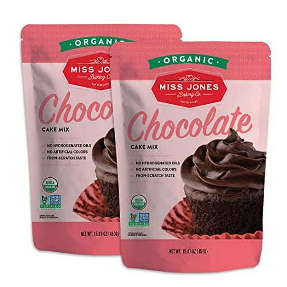 Miss Jones Baking Organic Cake and Cupcake Mix, Non-GMO, Vegan-Friendly, Moist and Fluffy: Chocolate (Pack of 2)