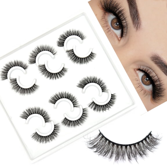 Miss Kiss 6 Pairs Fluffy Cat Eye False Lashes Strips, Russian C Curl Eyelashes Pack, 3D Mink Lashes Volume Natural Look
