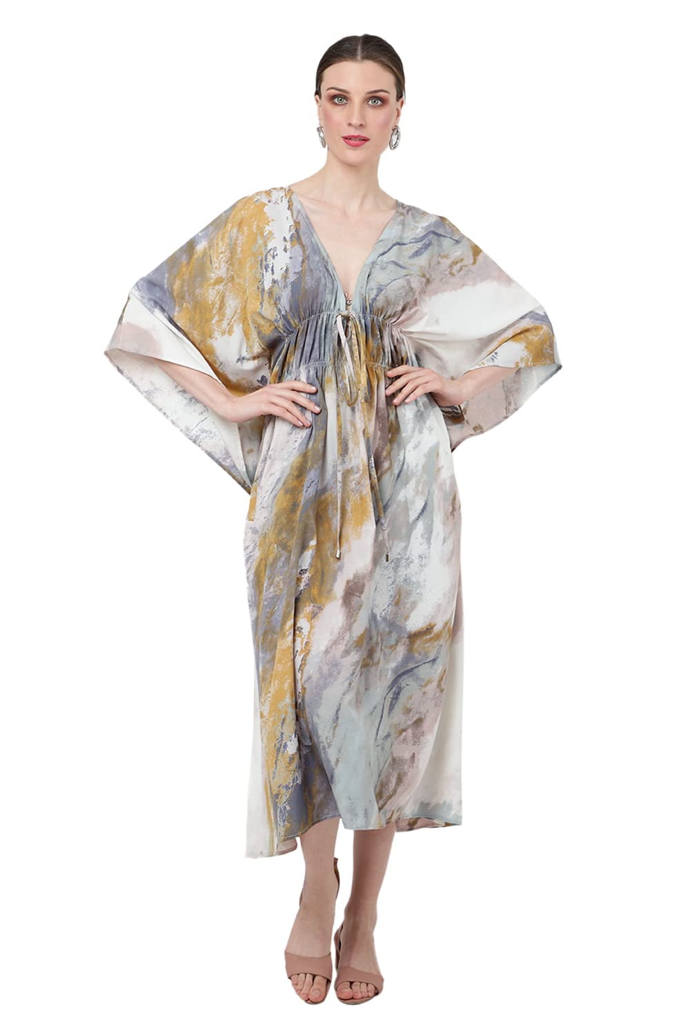 Miss Lavish London Caftano Taglie Forti Donna - Copricostume Da Spiaggia Con Manica A Pipistrello - Nero E Bianco