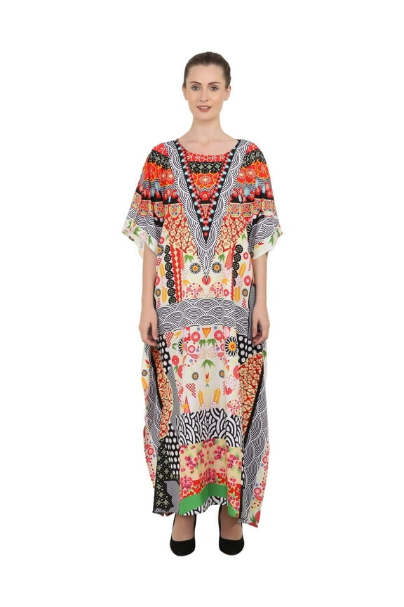 London Caftans for Women Summer Ladies Long Kimono Maxi Style Kaftans Dress for Regular to Plus Size Maxi Dress, Black, XL