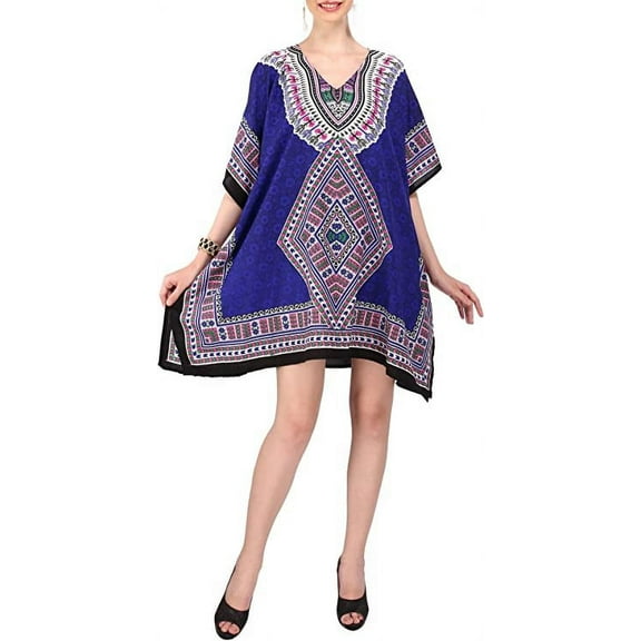 Miss Lavish London Caftans for Women Summer Ladies Long Kimono Maxi Style Kaftans Dress for Regular to Plus Size Maxi Dress, Blue, 20-24