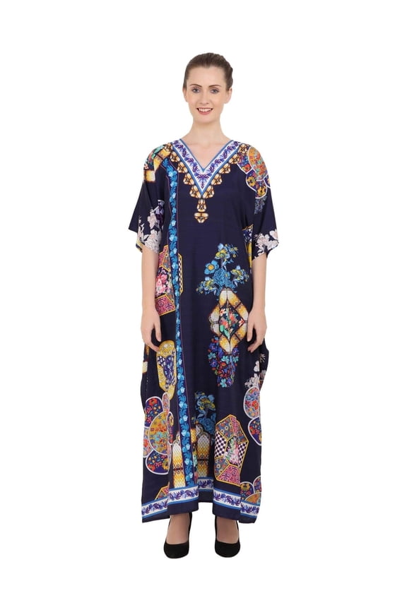 London Caftans for Women Summer Ladies Long Kimono Maxi Style Kaftans Dress for Regular to Plus Size Maxi Dress, Navy, 14-18