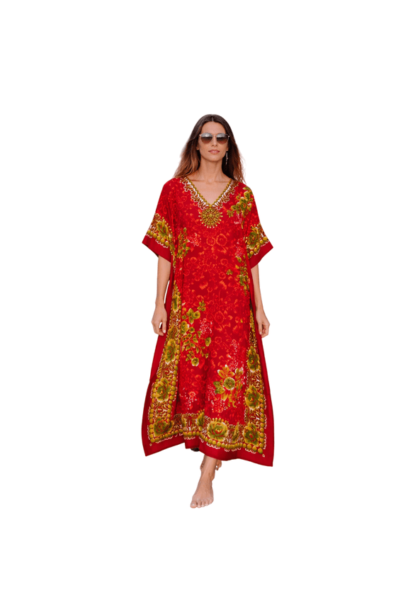 London Kaftan Dresses for Women,Beach Kaftan Coverups,Hawaiian Coverups for Women,Long Beach & Swimsuit Coverups,Plus Size African Caftan Dress,Moroccan Style Loungewear Red 2XL