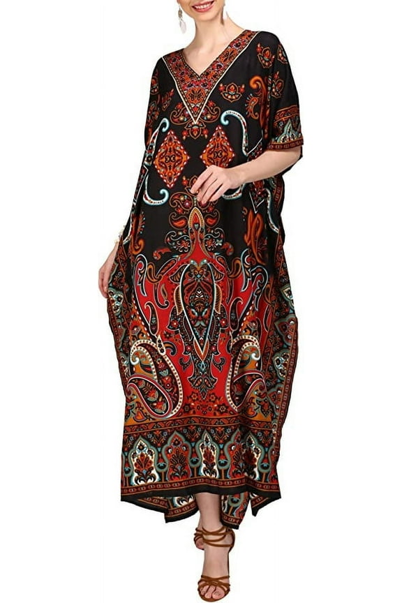 London Caftans for Women Summer Ladies Long Kimono Maxi Style Kaftans Dress in One Size, Black