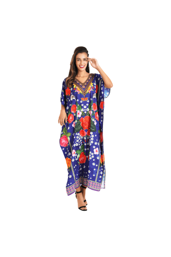 London Caftans for Women Summer Ladies Long Kimono Maxi Style Kaftans Everyday Wear Casuals Dresses, Blue, 24-28