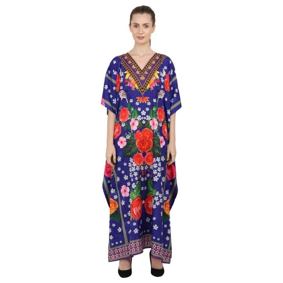 Miss Lavish London Caftans for Women Summer Ladies Long Kimono Maxi Style Kaftans Everyday Wear Casuals Dresses, Blue, 24-28