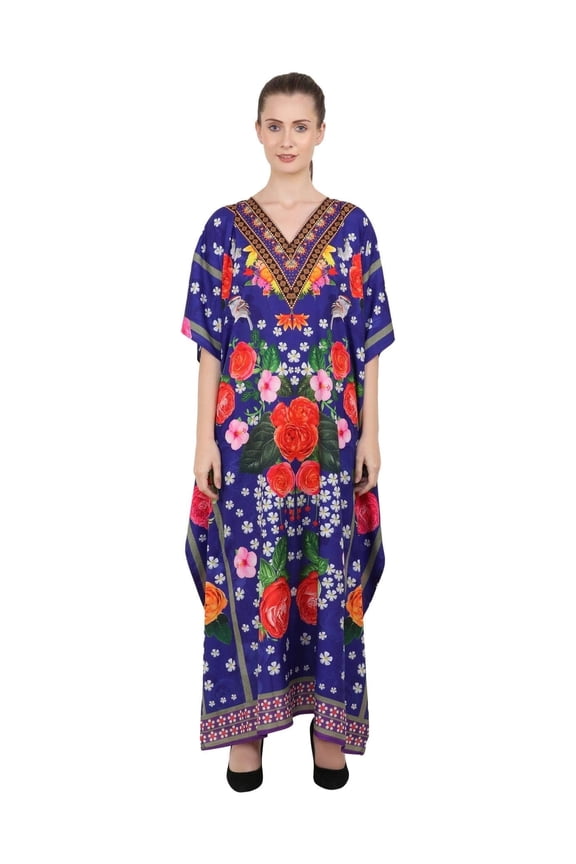 London Caftans for Women Summer Ladies Long Kimono Maxi Style Kaftans Everyday Wear Casuals Dresses, Blue, One Size