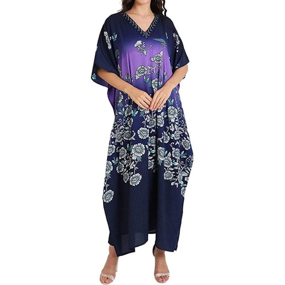 Miss Lavish London Kaftan Dresses for Women,Beach Kaftan Coverups,Hawaiian Coverups for Women,Long Beach & Swimsuit Coverups,Plus Size African Caftan Dress,Moroccan Style Loungewear Blue S