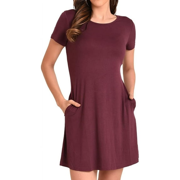 Miss Lavish London Casual Dress - Summer Dresses for Women, Girls - T Shirt Short Sleeve Loose Woman Dress for Work, Home Burgundy-M