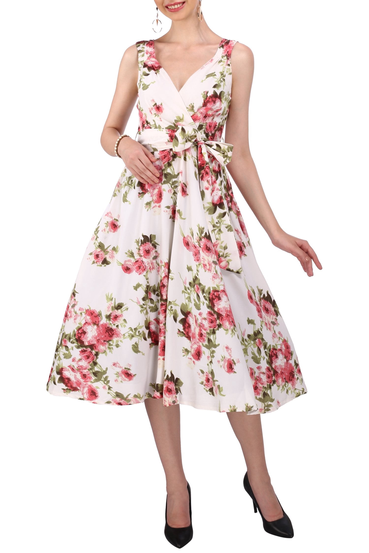 Miss Lavish London Abito Swing Rockabilly Vintage Anni 40/50 Per Donna: Taglie Forti (48-56), Scollo A V Con Cintura, Pois - 2