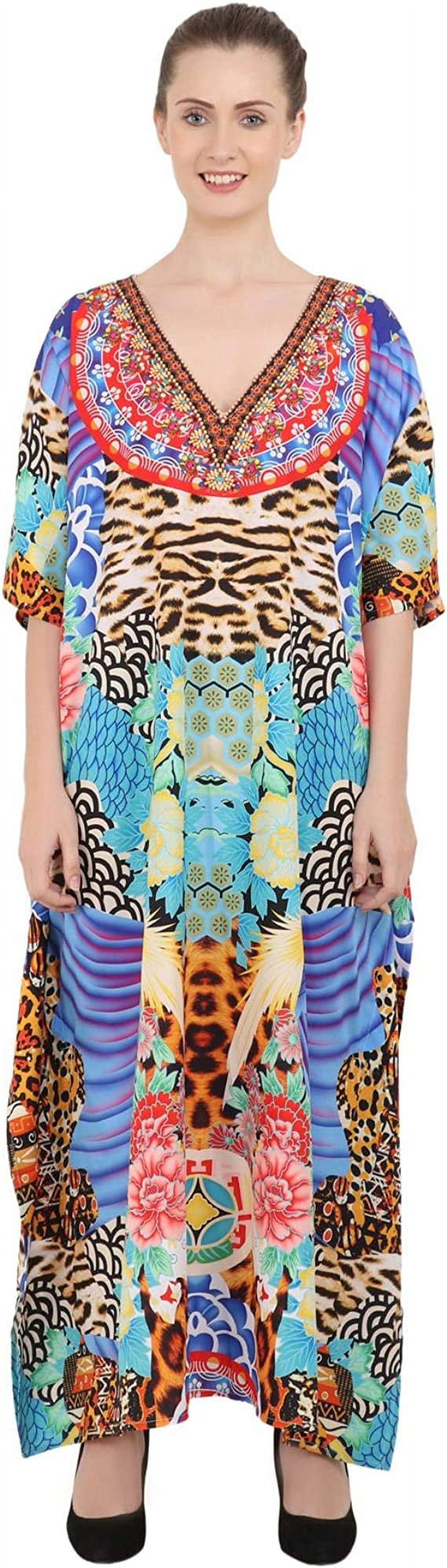 Miss Lavish London Kaftan Dresses For Women, Beach Kaftan Coverups, African Plus Size Dress, Hawaiian Coverups For Women-Teal,S