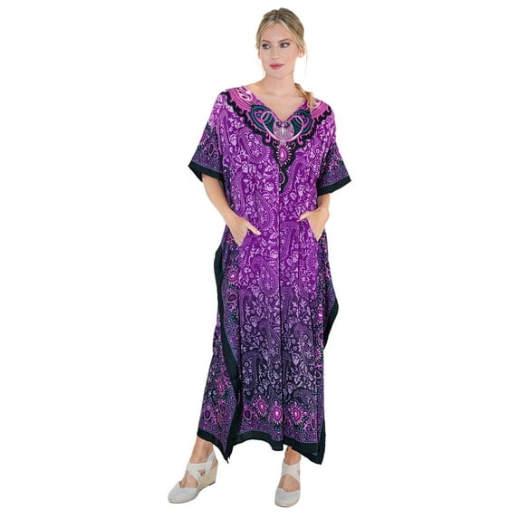 Miss Lavish London Plus size Kaftan Dresses for Women Beach Cover up Caftans Moo Moos Women Swimwear Cover up Purple XL