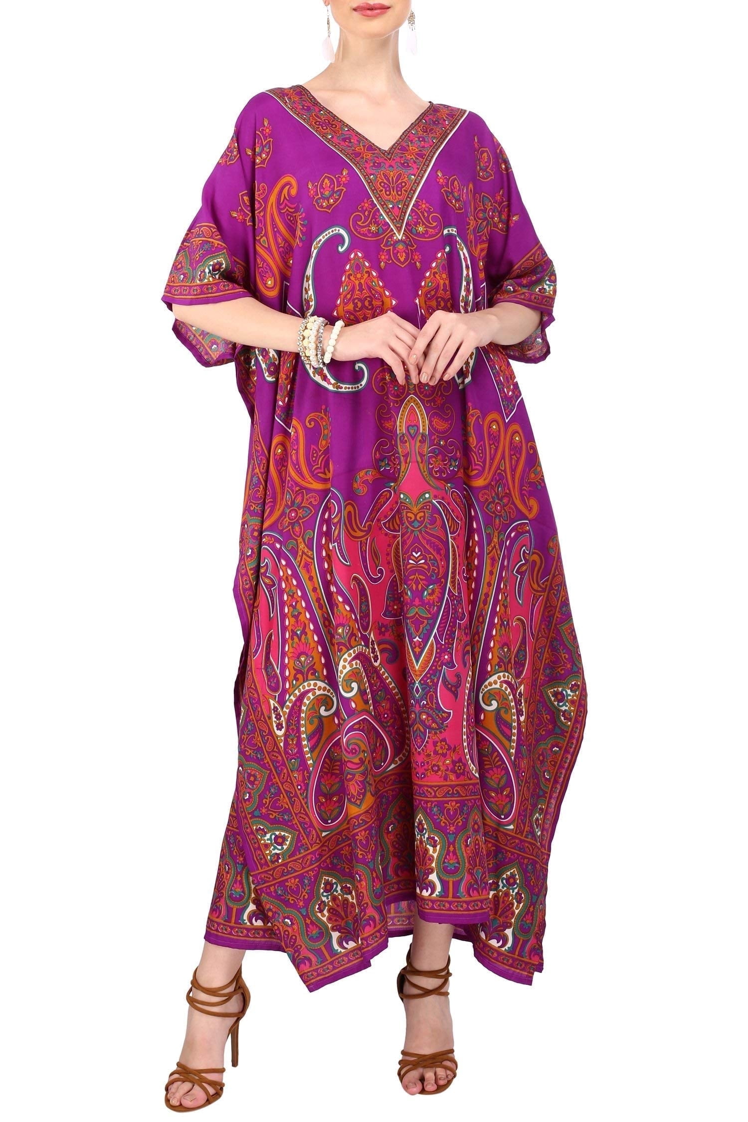 Miss Lavish London Kaftan Vestito, Blu, XL Donna