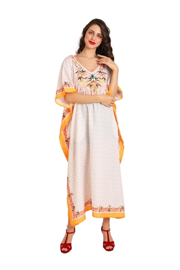 London Kaftan Dresses for Women,Beach Kaftan Coverups,Hawaiian Coverups for Women,Long Beach & Swimsuit Coverups,Plus Size African Caftan Dress,Moroccan Style Loungewear Creme Gold XL