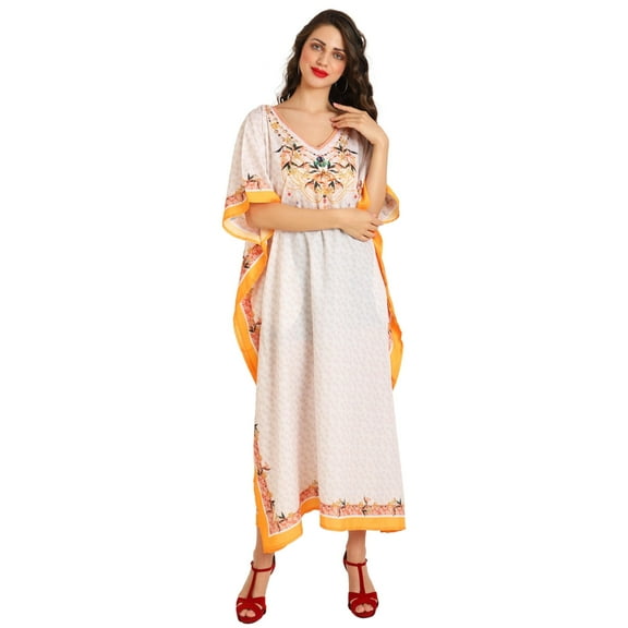 Miss Lavish London Kaftan Dresses for Women,Beach Kaftan Coverups,Hawaiian Coverups for Women,Long Beach & Swimsuit Coverups,Plus Size African Caftan Dress,Moroccan Style Loungewear Creme Gold 3XL