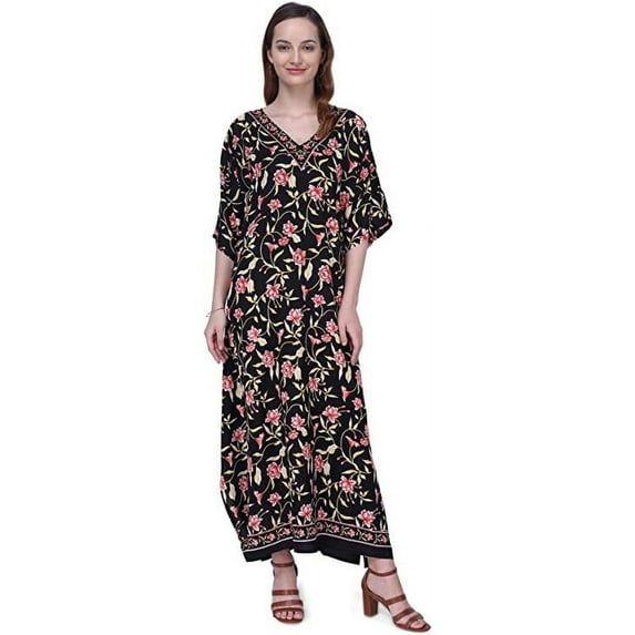 Miss Lavish London Kaftan Dresses for Women,Beach Kaftan Coverups,Hawaiian Coverups for Women,Long Beach & Swimsuit Coverups,Plus Size African Caftan Dress,Moroccan Style Loungewear Black XXL