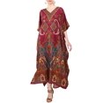 thumbnail image 1 of Miss Lavish London Kaftan Tunic Kimono Dress Ladies Summer Women Evening Maxi Party Plus Size 3X-Large, Maroon, 1 of 5