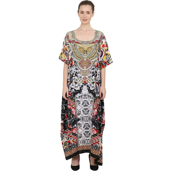 Miss Lavish London Kaftan Tunic One Size Cover Up Maxi Dresses Lougewear Embellished Kimono (133-Black, One Size)