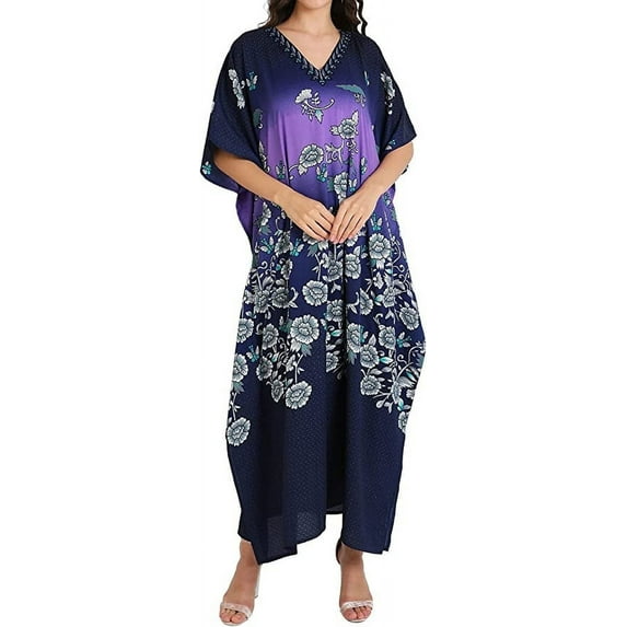 Miss Lavish London Kaftan Tunic One Size Cover Up Maxi Dresses Lougewear Embellished Kimono One Size, 134-Blue