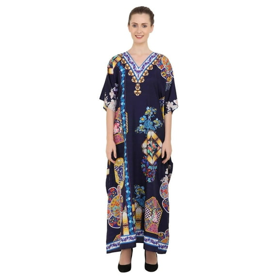Miss Lavish London Kaftans for Women Casual Ladies Long Kimono Maxi Style Dress for Regular to Plus Size Maxi Dress, Navy, X-Large
