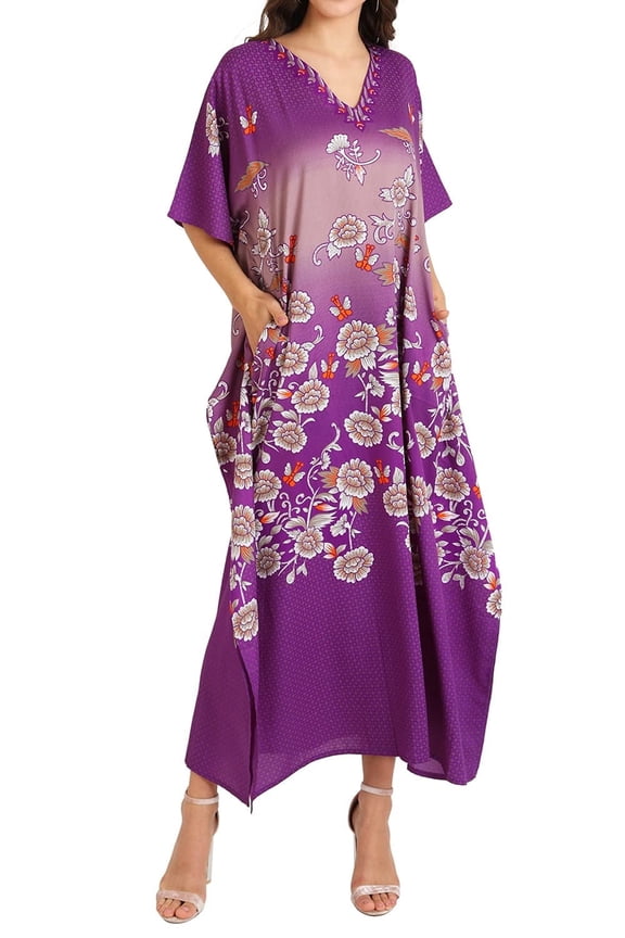 London Kaftan Dresses for Women,Beach Kaftan Coverups,Hawaiian Coverups for Women,Long Beach & Swimsuit Coverups,Plus Size African Caftan Dress,Moroccan Style Loungewear Purple S