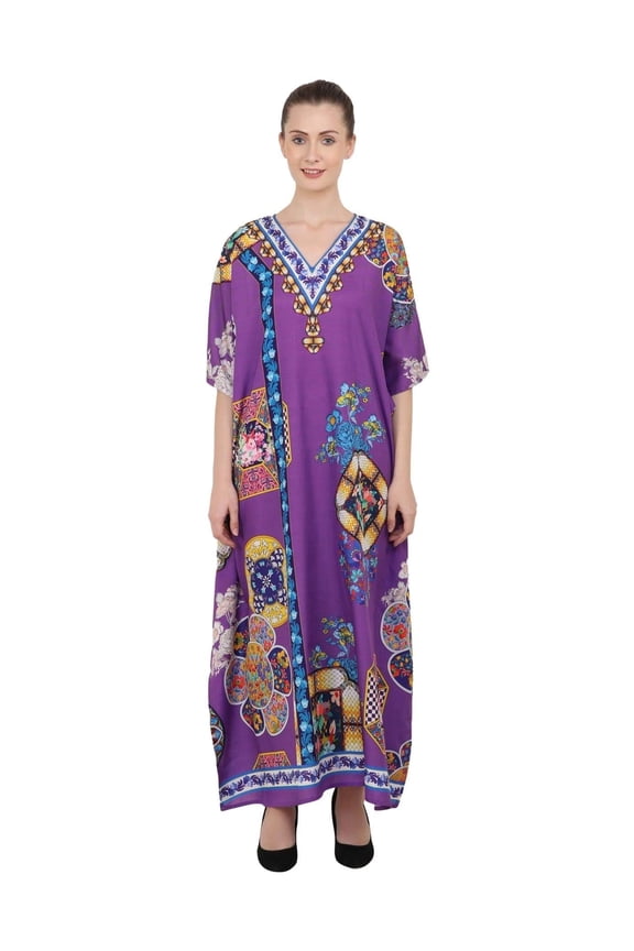 London Kaftans for Women Casual Ladies Long Kimono Maxi Style Dress in One Size, Purple