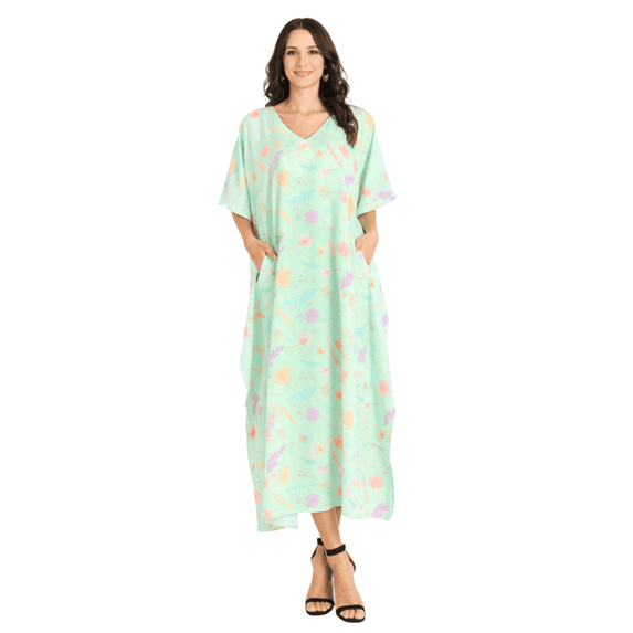 Miss Lavish London Kaftan Dresses for Women,Beach Kaftan Coverups,,Long Beach & Swimsuit Coverups,Plus Size African Caftan Dress,Moroccan Style Loungewear Healing Floral Olive Green M